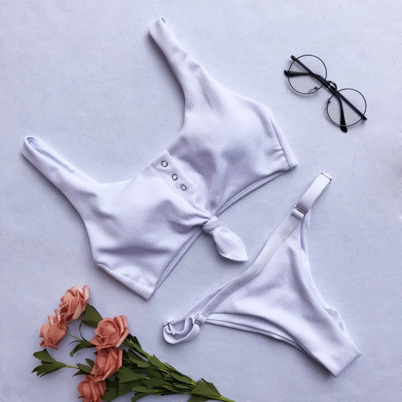 2 Piece Front Tie Bra Low Waist G String Bikini Swimwear Swimsuit