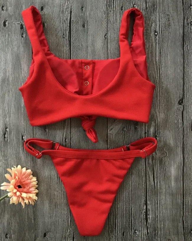 2 Piece Front Tie Bra Low Waist G String Bikini Swimwear Swimsuit