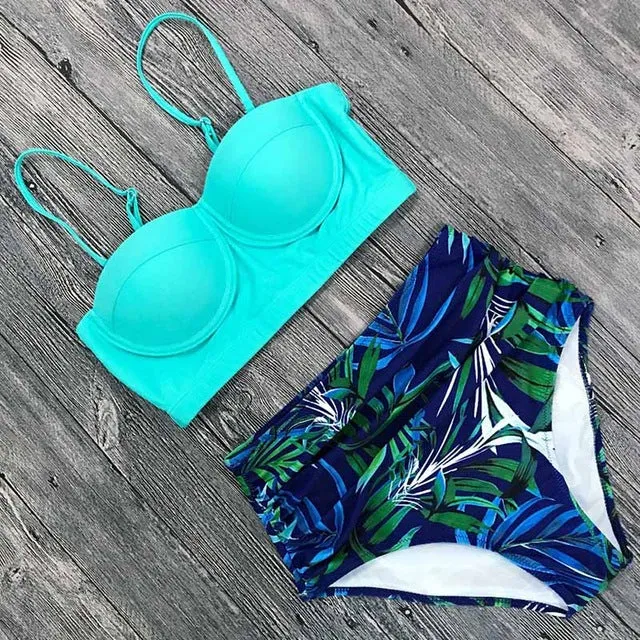 2019 High Waist Bikinis Women Swimsuit Plus Size Swimwear Bathing Suits Retro Floral Push Up Bikini Set Beach Wear