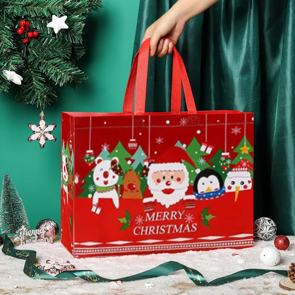 6Pcs Non-Woven Christmas Tote Bags Multifunctional Xmas Treat Bags for Present Wrapping Shopping