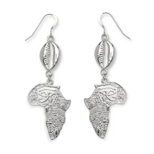 African Map .925 Sterling Silver Earrings with Cowrie Shells