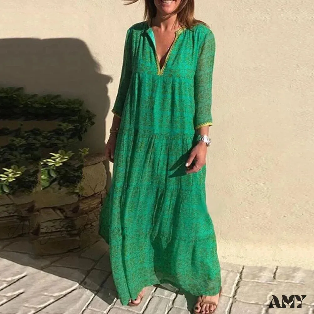 Amy Fashion - Long Sleeve Bohemian Maxi Dresses
