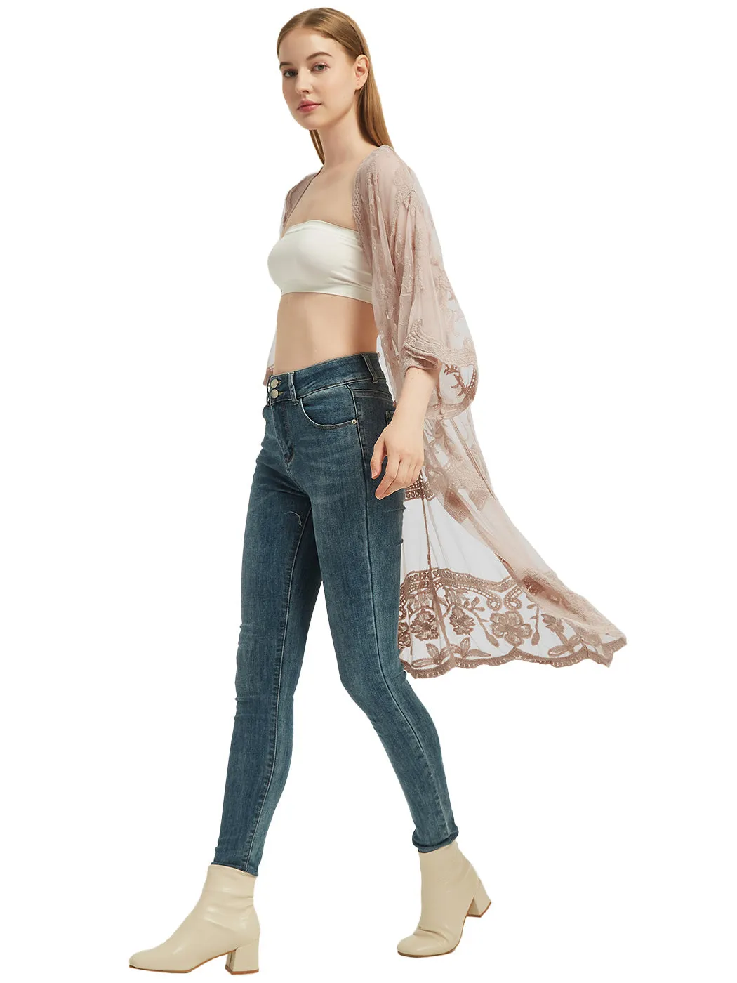 Anna-Kaci Women's Long Embroidered Floral Butterfly Kimono Cover Up Cardigan