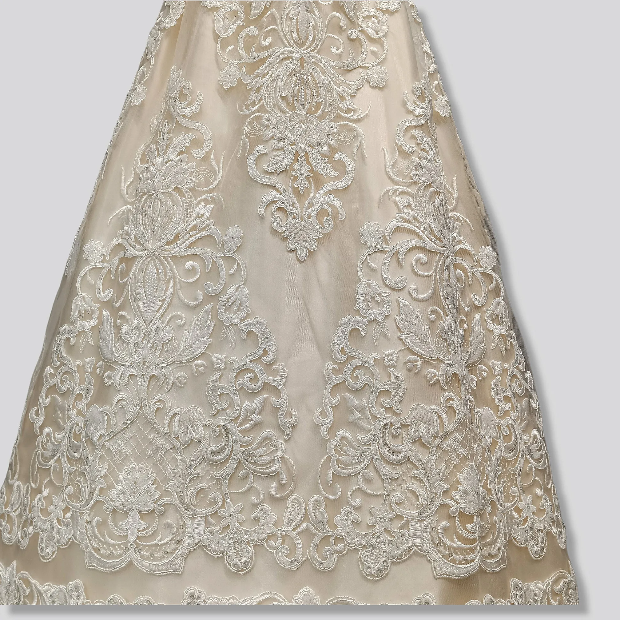Beaded & Corded Lace Fabric Embroidered on 100% Polyester Net Mesh | Lace USA - 97070W-HB