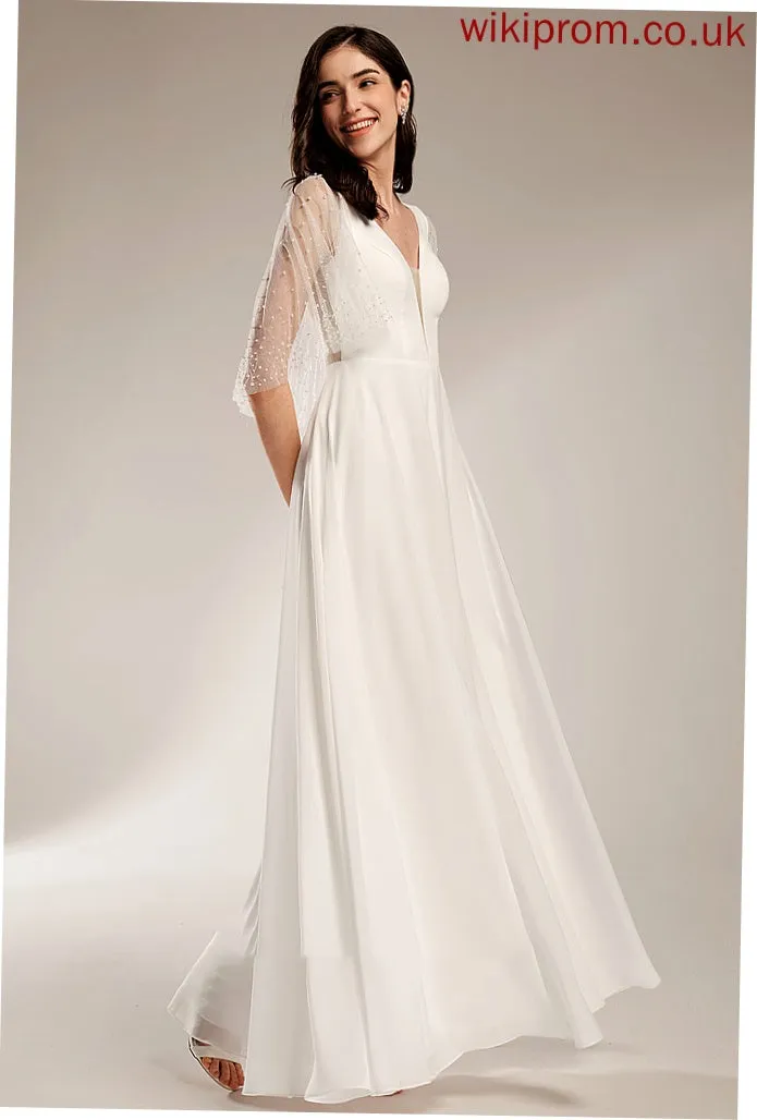Beading Dress Wedding Dresses Serena Wedding Floor-Length V-neck With A-Line