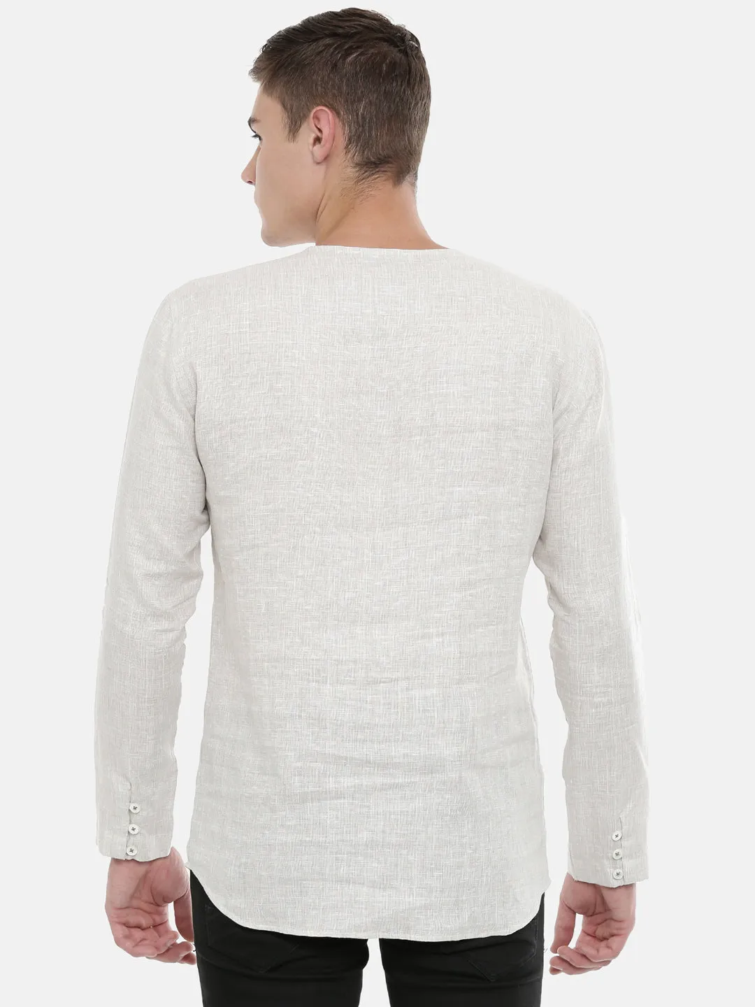 Beige Chex Clasic Cut Linen Kurta - MMSK010