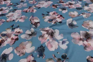 Blue Floral Printed Spun  Fabric