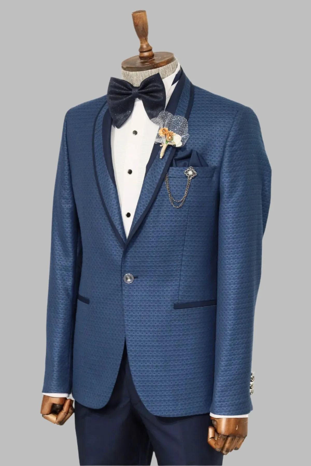 Blue Patterned Tuxedo Suit | Wessi