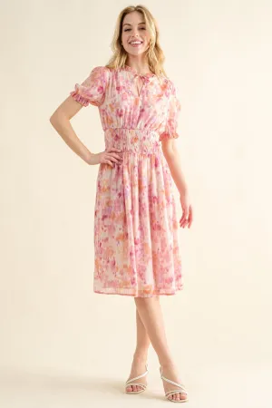 Blue Zone Planet |  And The Why Full Size Smocked Waist Printed Midi Dress