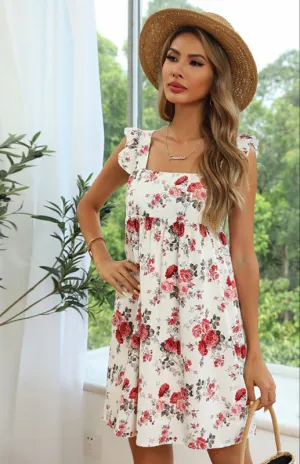 Blue Zone Planet |  Ladies Chiffon Print Ruffle Slip Dress