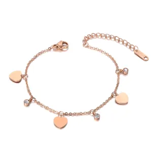 Bohemia Style Stainless Steel CZ Crystal Heart Charm Anklets For Women