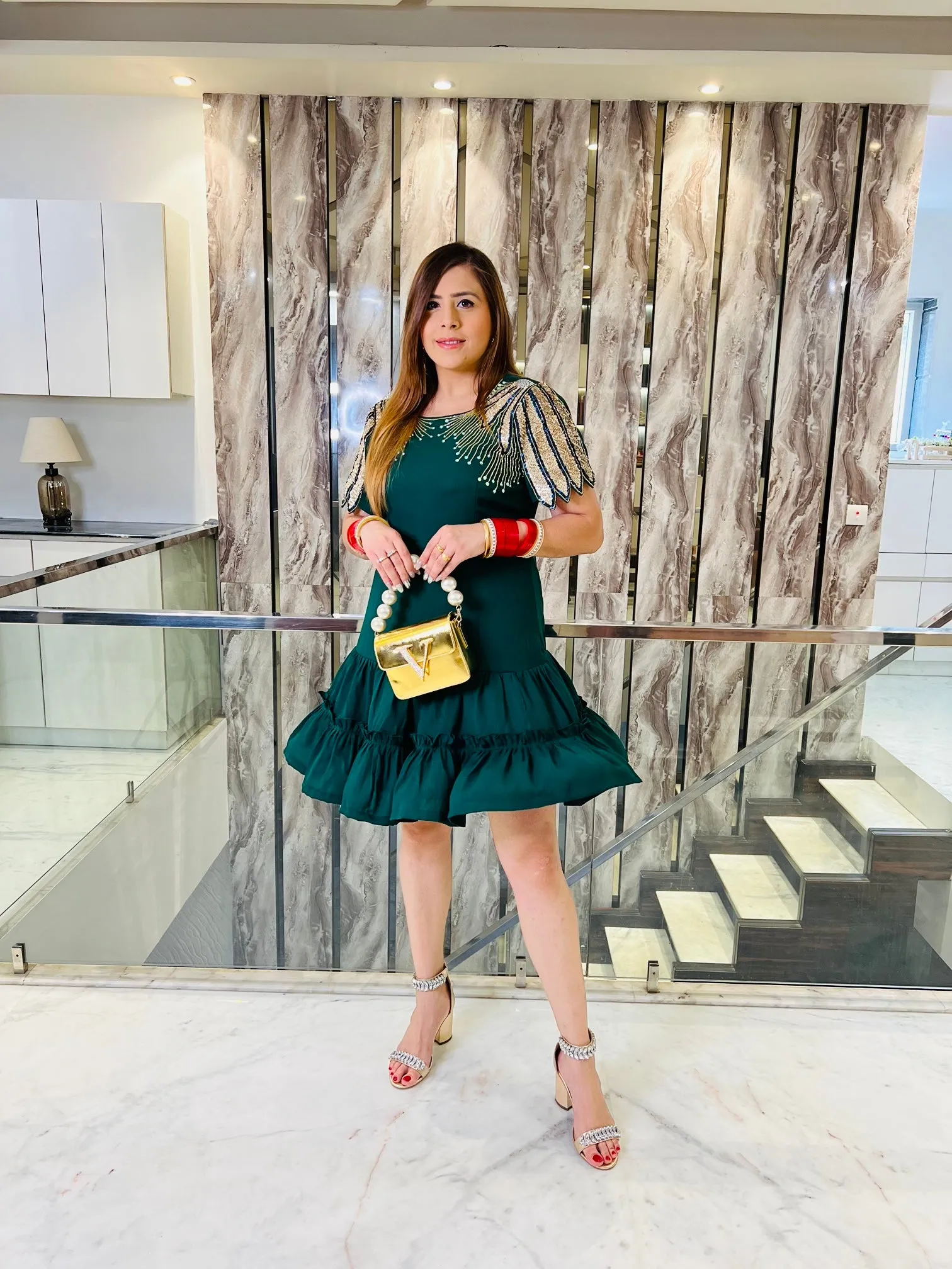 Bottle Green Embroidered Dress