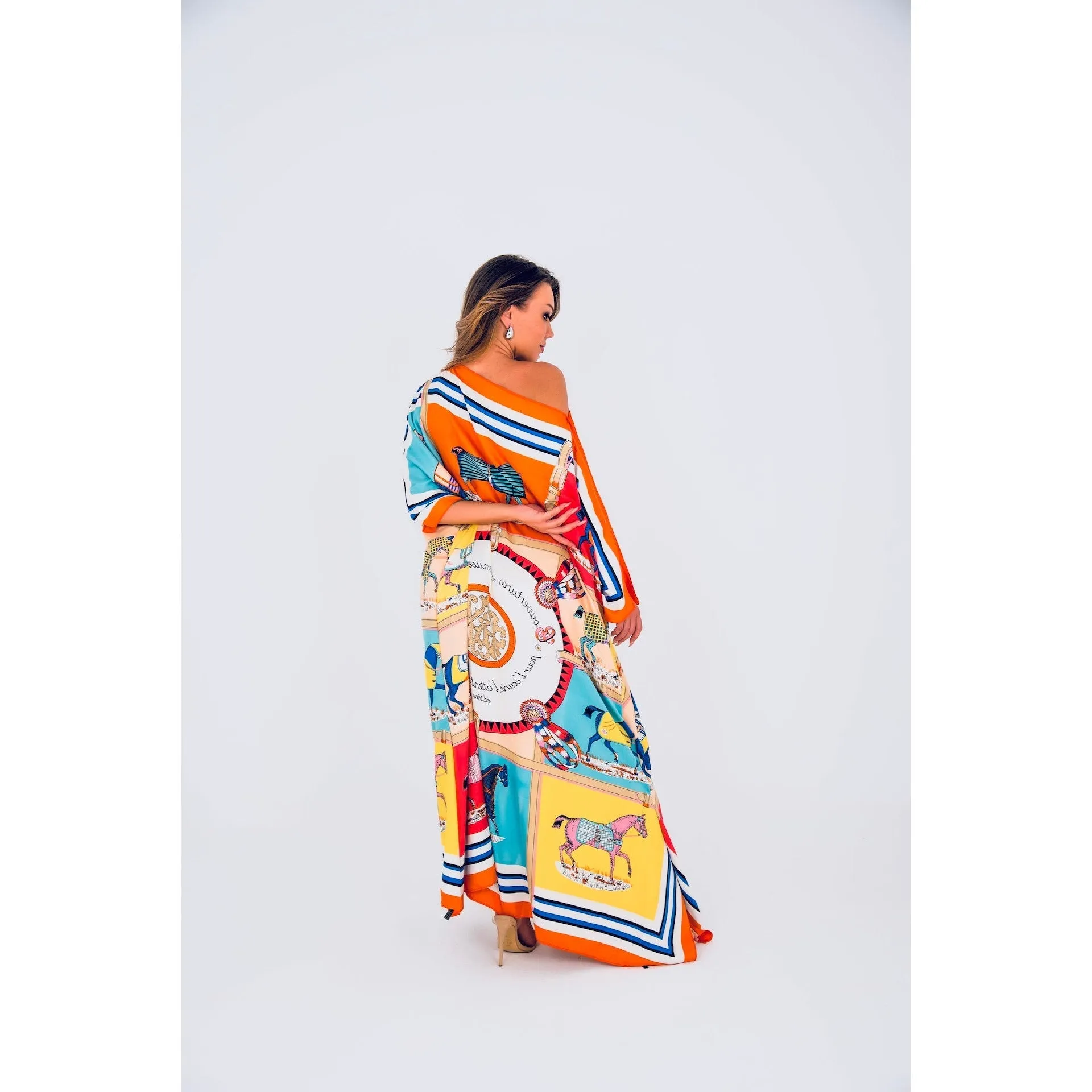CAIRO Orange Print Caftan Maxi Dress
