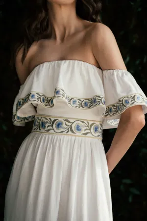 Carnation Ruffle Dress - White & Blue by RosewaterHouse