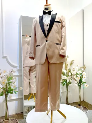 CHAMPAGNE 1 - Champagne 3-Piece Wedding Suit light Brown with Black Peak lapel