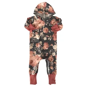 Charcoal Floral Hooded Zip Romper