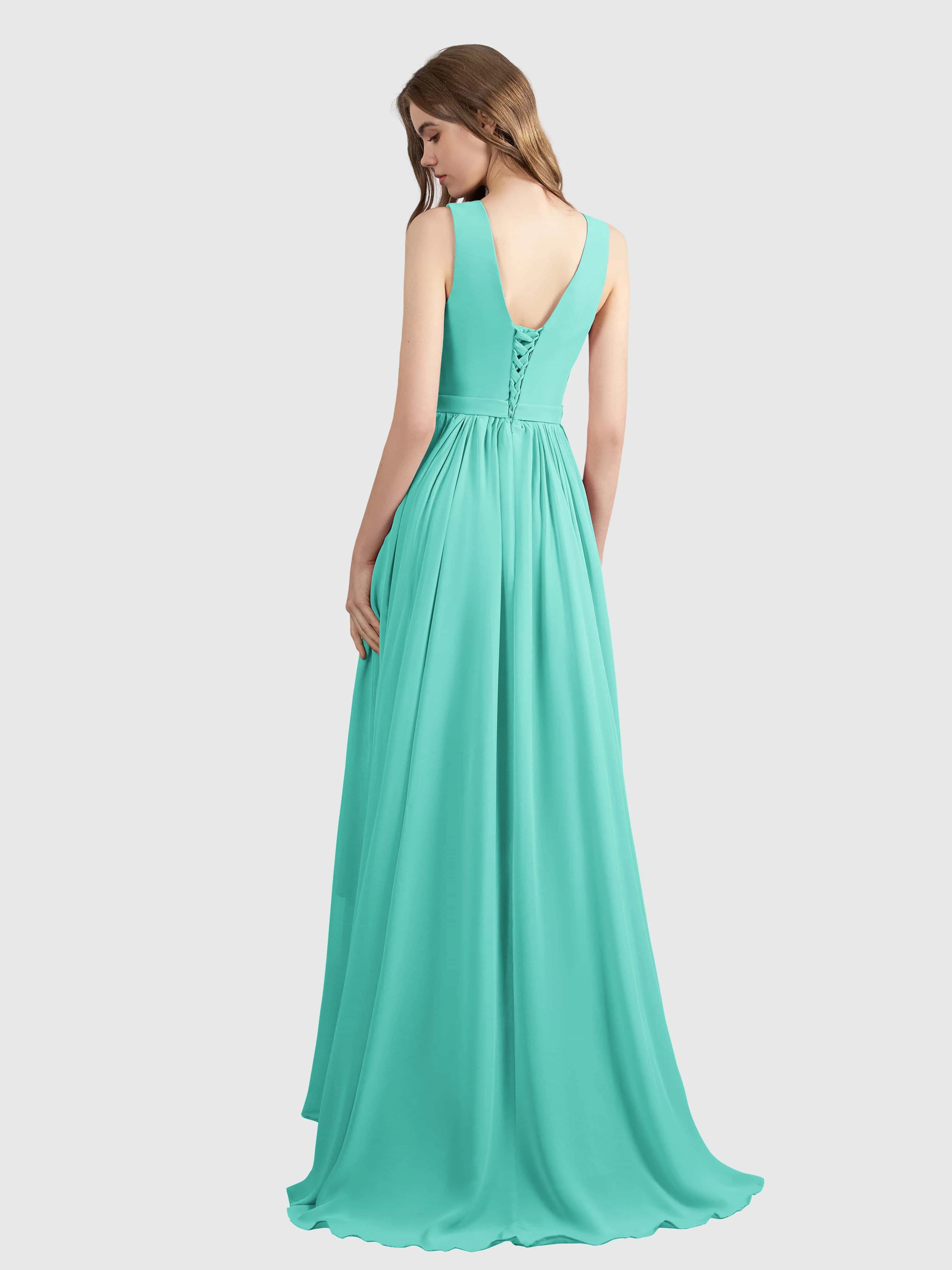 Charlotte V-Neck High Low Bridesmaid Dresses with Pockets