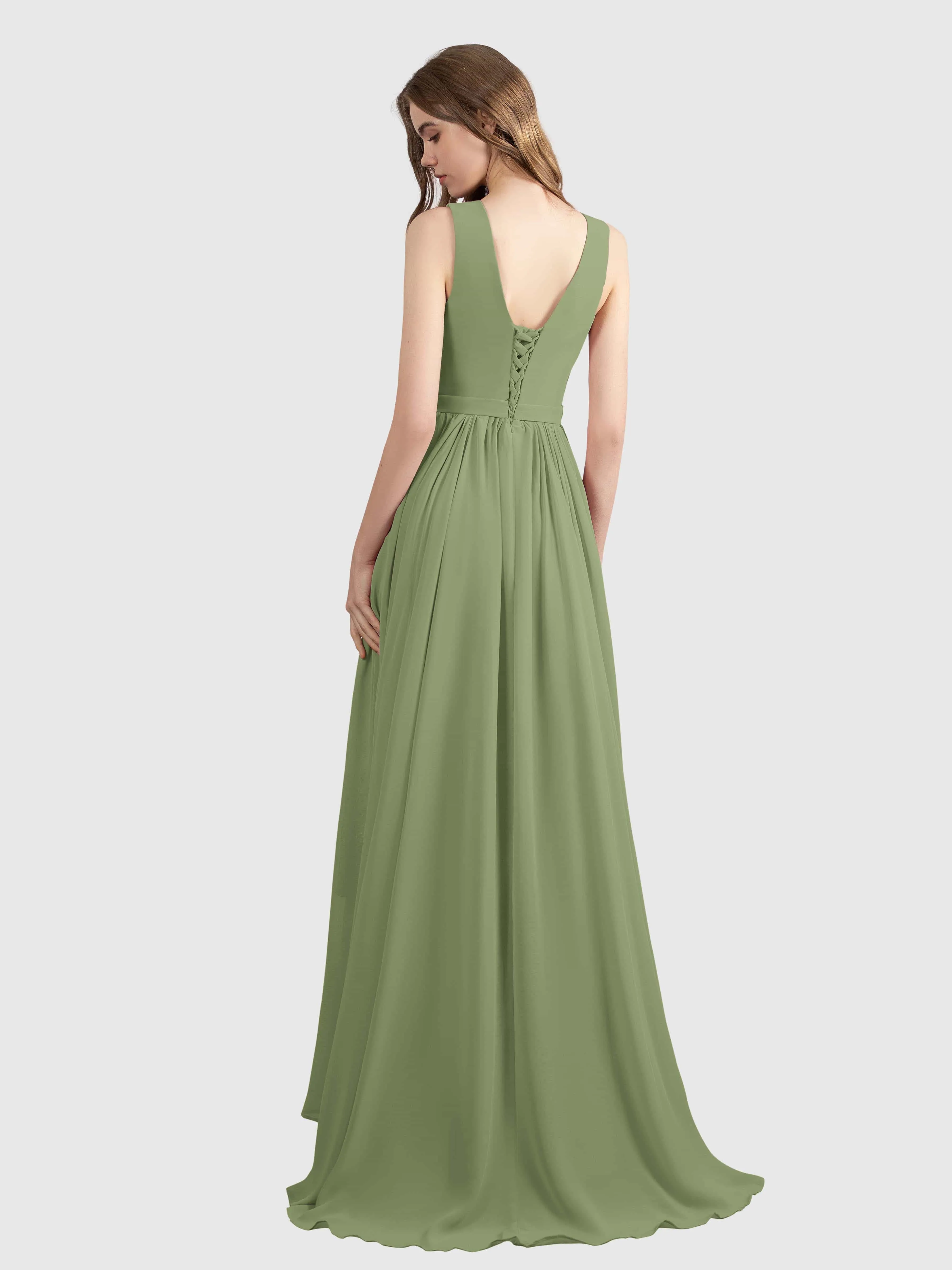 Charlotte V-Neck High Low Bridesmaid Dresses with Pockets