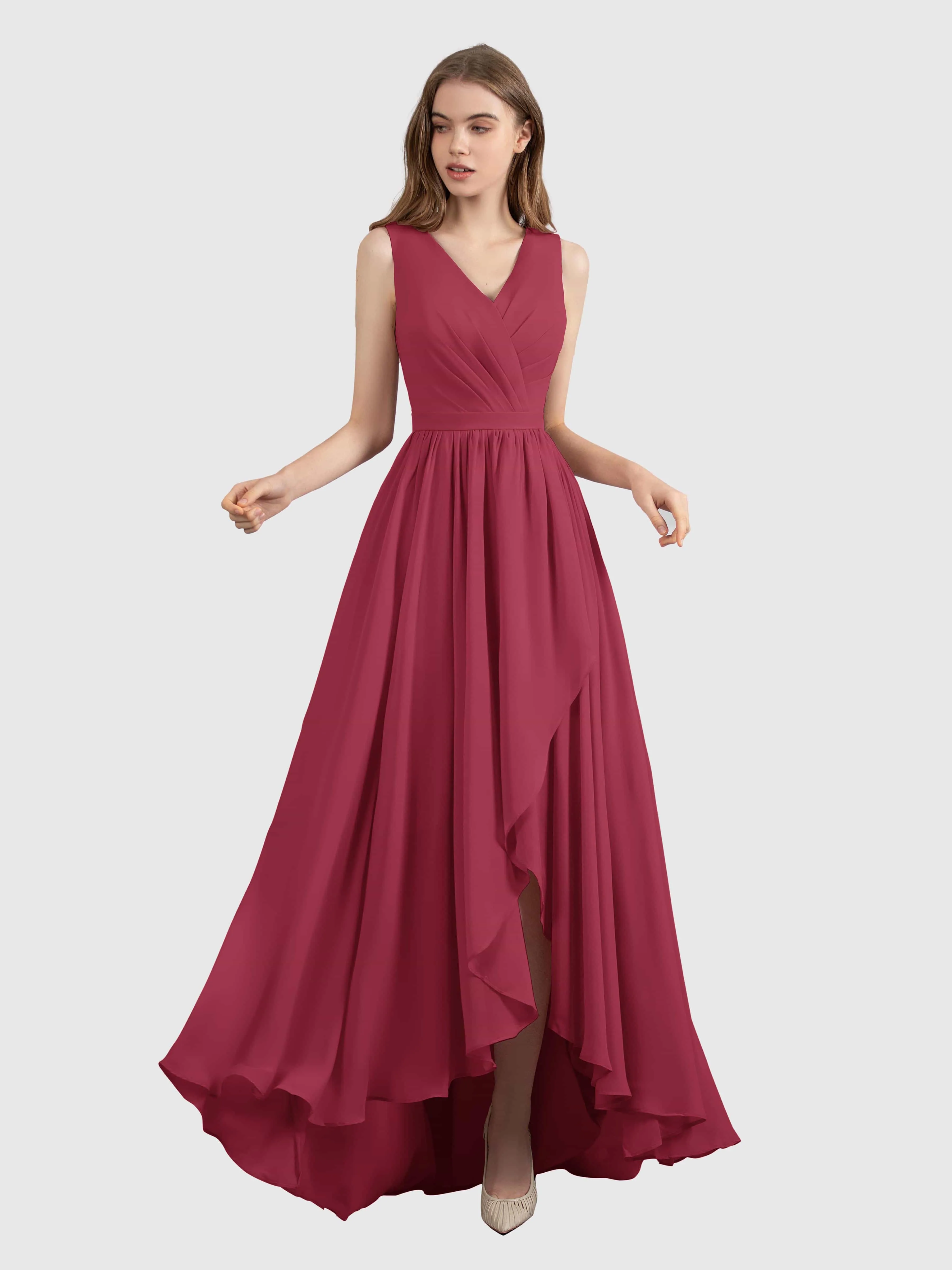 Charlotte V-Neck High Low Bridesmaid Dresses with Pockets