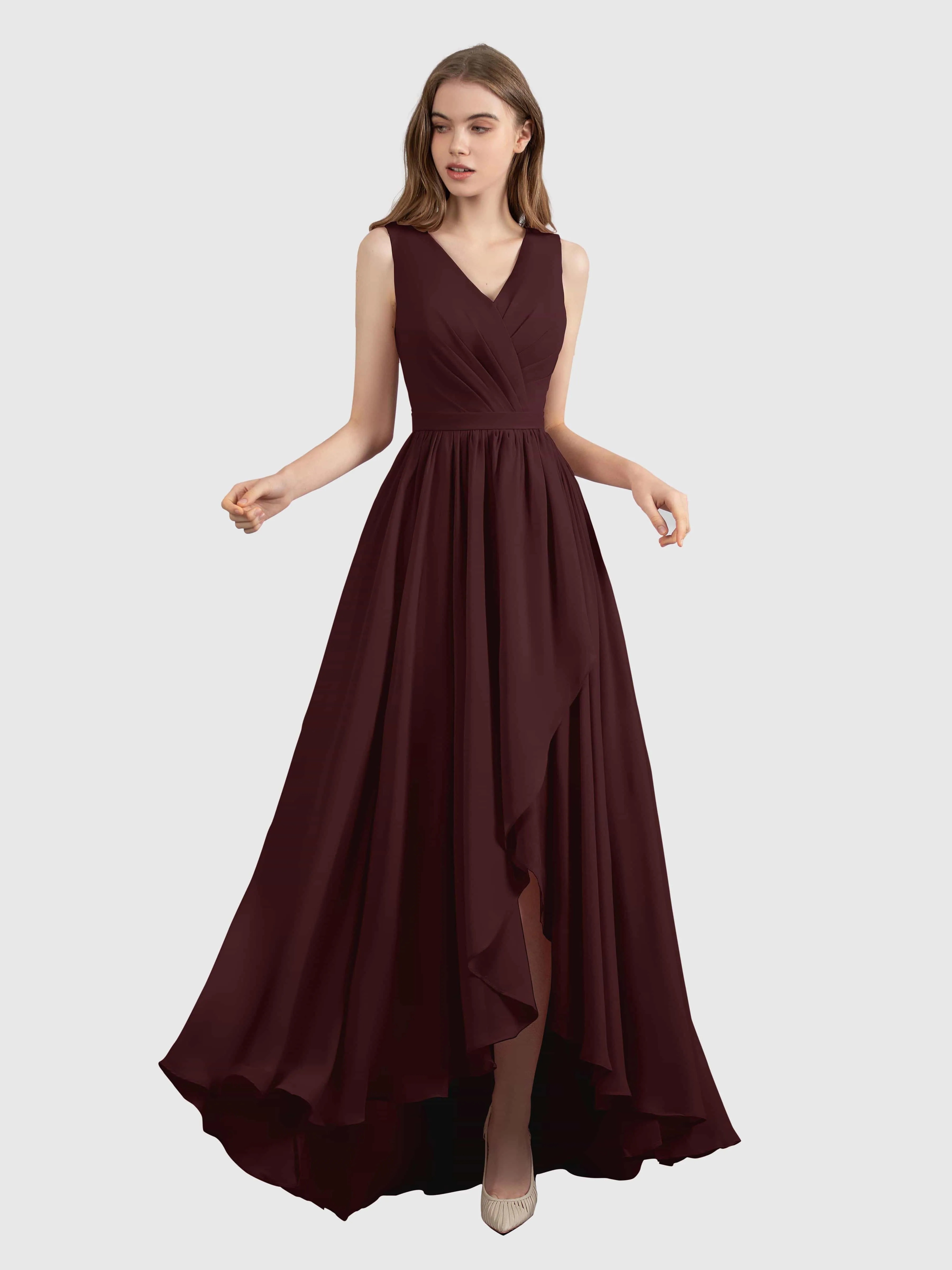 Charlotte V-Neck High Low Bridesmaid Dresses with Pockets