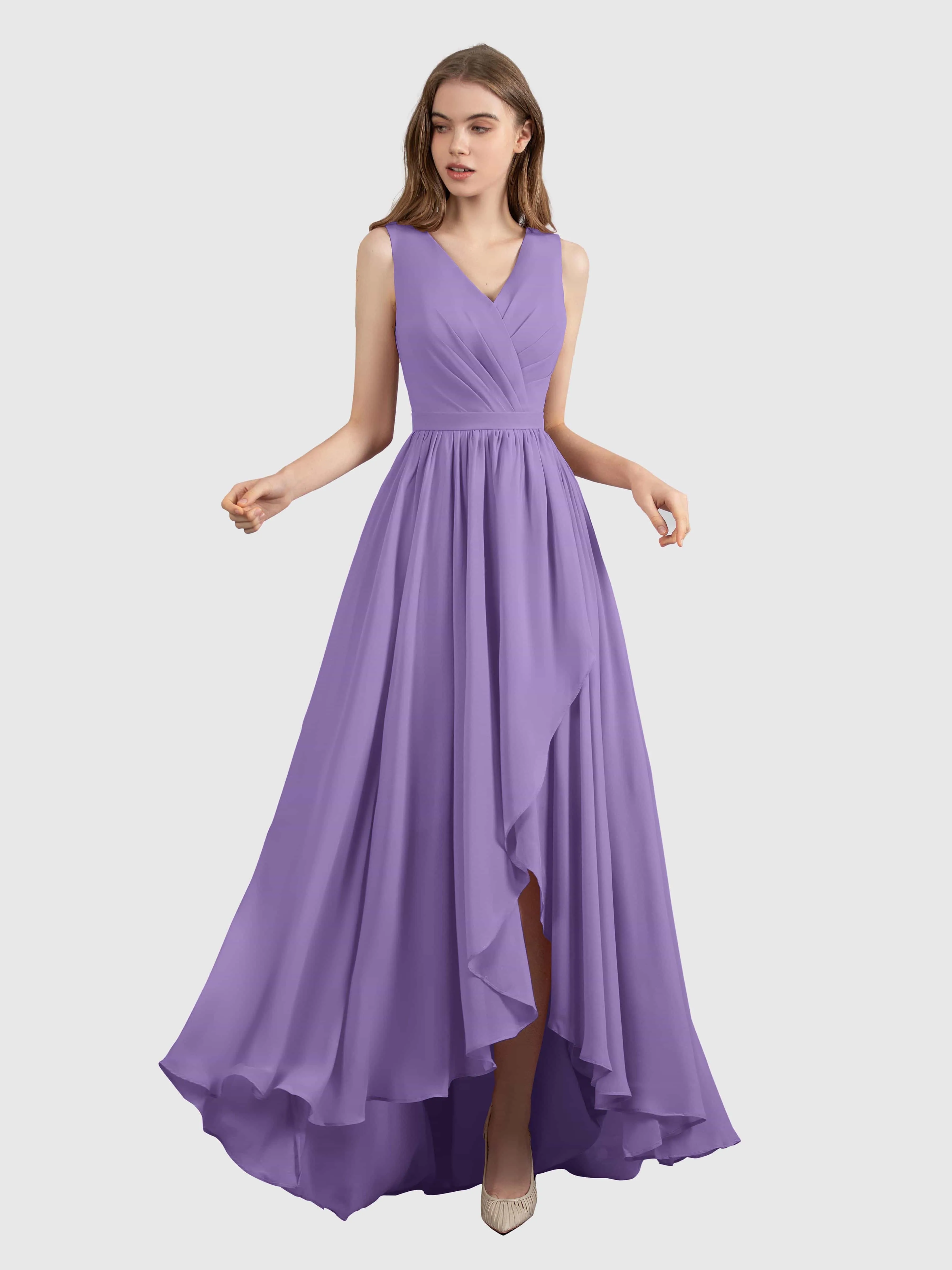 Charlotte V-Neck High Low Bridesmaid Dresses with Pockets
