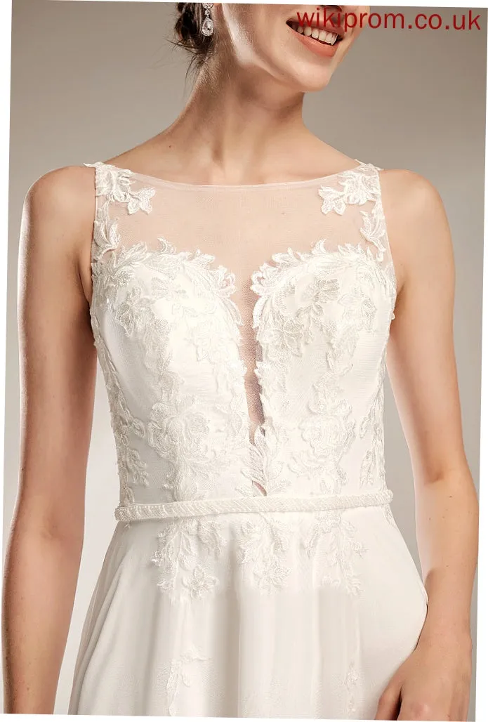 Chiffon Train Wedding Dresses Lia With Wedding A-Line Sweep Dress Sequins Lace Illusion