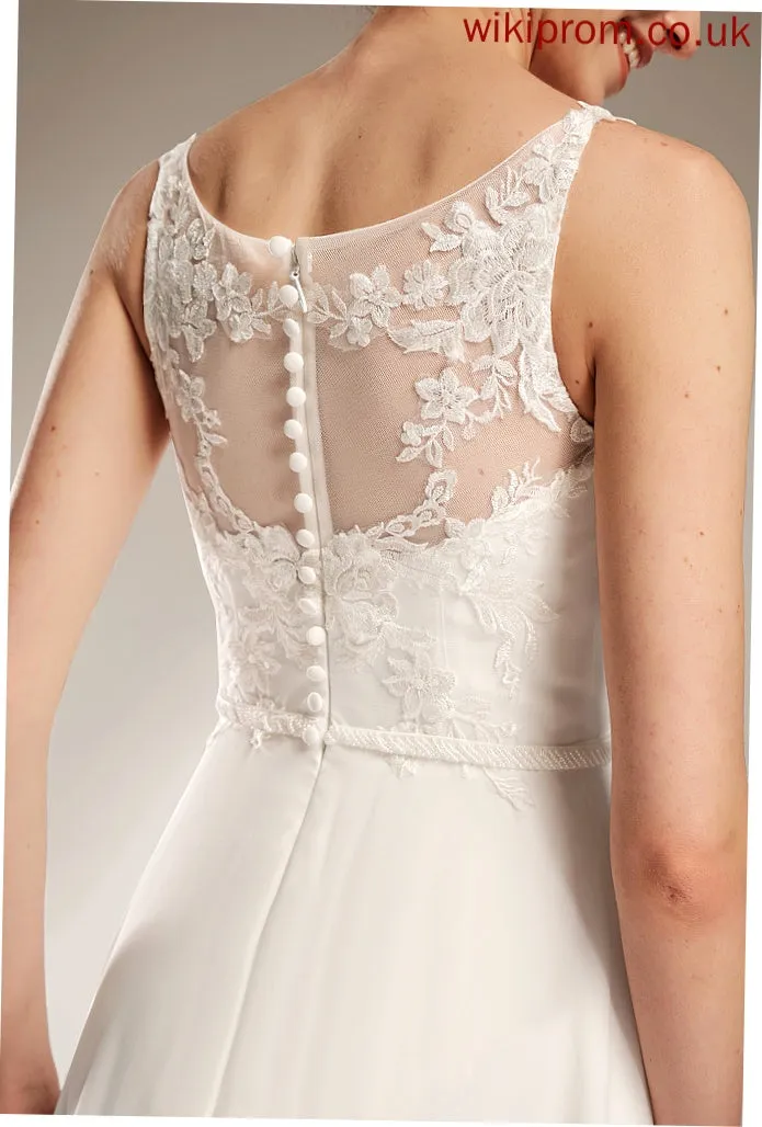 Chiffon Train Wedding Dresses Lia With Wedding A-Line Sweep Dress Sequins Lace Illusion