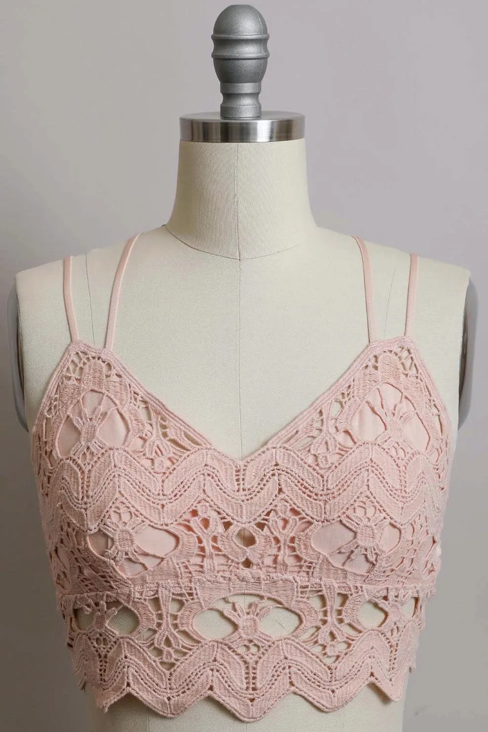 Crochet Embroidered Longline Bralette in Cream or Blush🌸