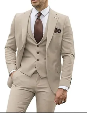 Dapper 3 Pieces Light Tan /Beige Suits for Men Groomsmen Formal Party Suit Male Trajes De Hombre CB10293
