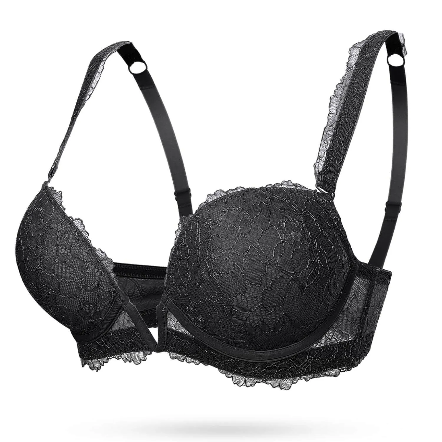 Deep V Plunge Push Up Full Lace Convertible Bra Add Two Cups