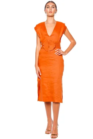 Deluci Belted Linen Midi Dress