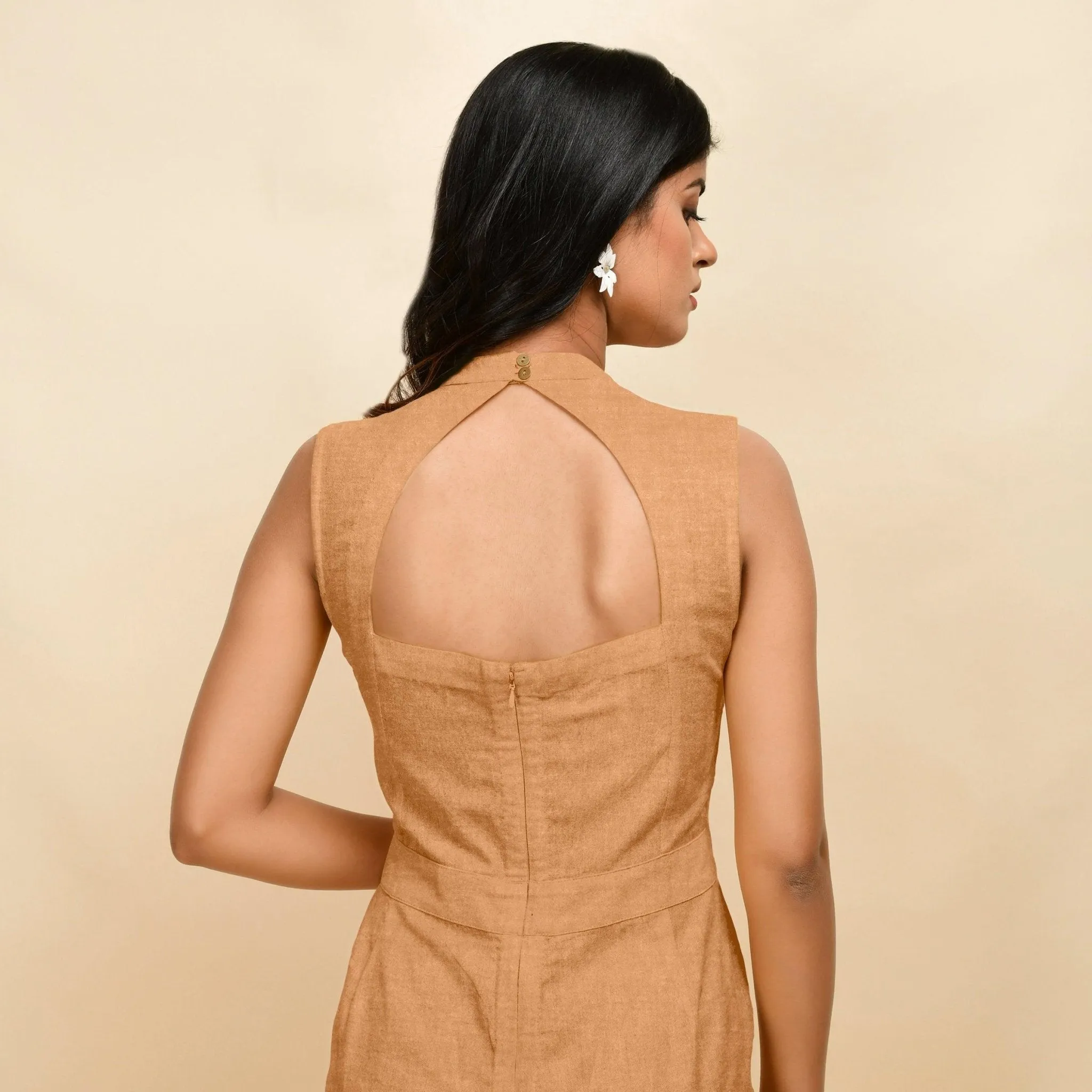Desert Yellow 100% Linen Princess Line Sleeveless Jumpsuit