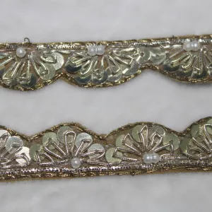 Dull Golden Sequins Work Embellished Handwork Trim (Wholesale)