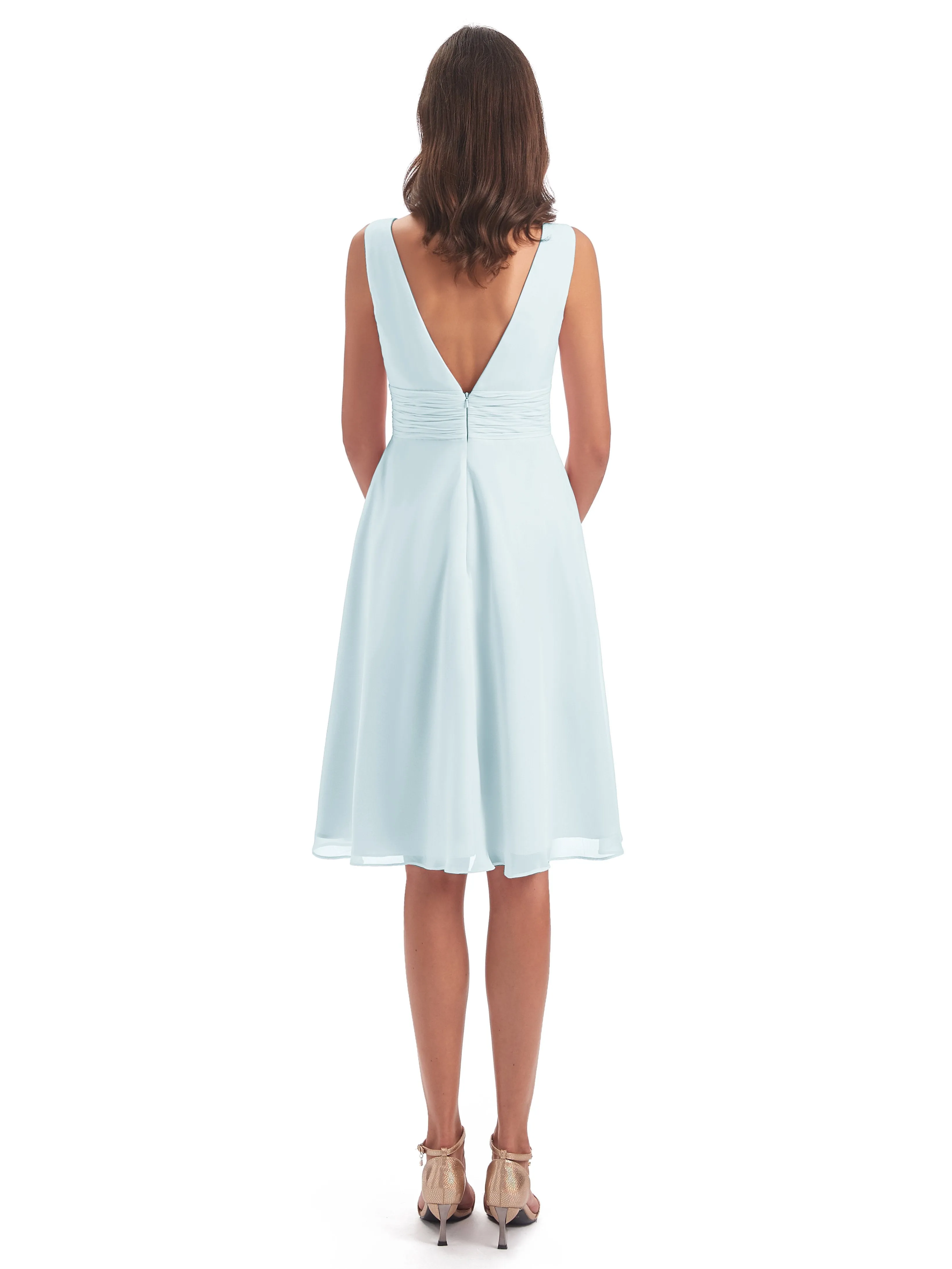 Emilia Delightful V-neck High-Low Bridesmaid Dresses