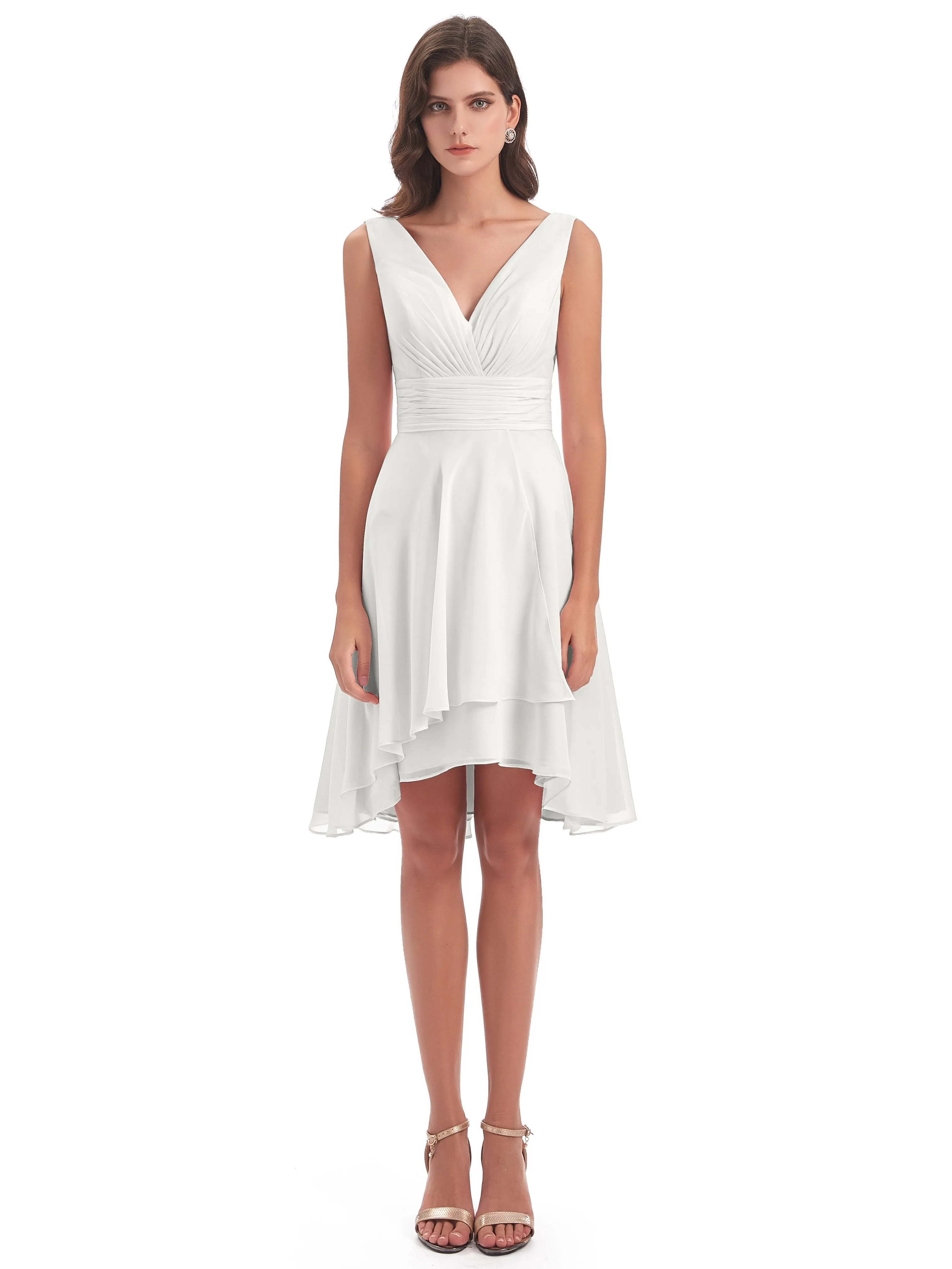 Emilia Delightful V-neck High-Low Bridesmaid Dresses