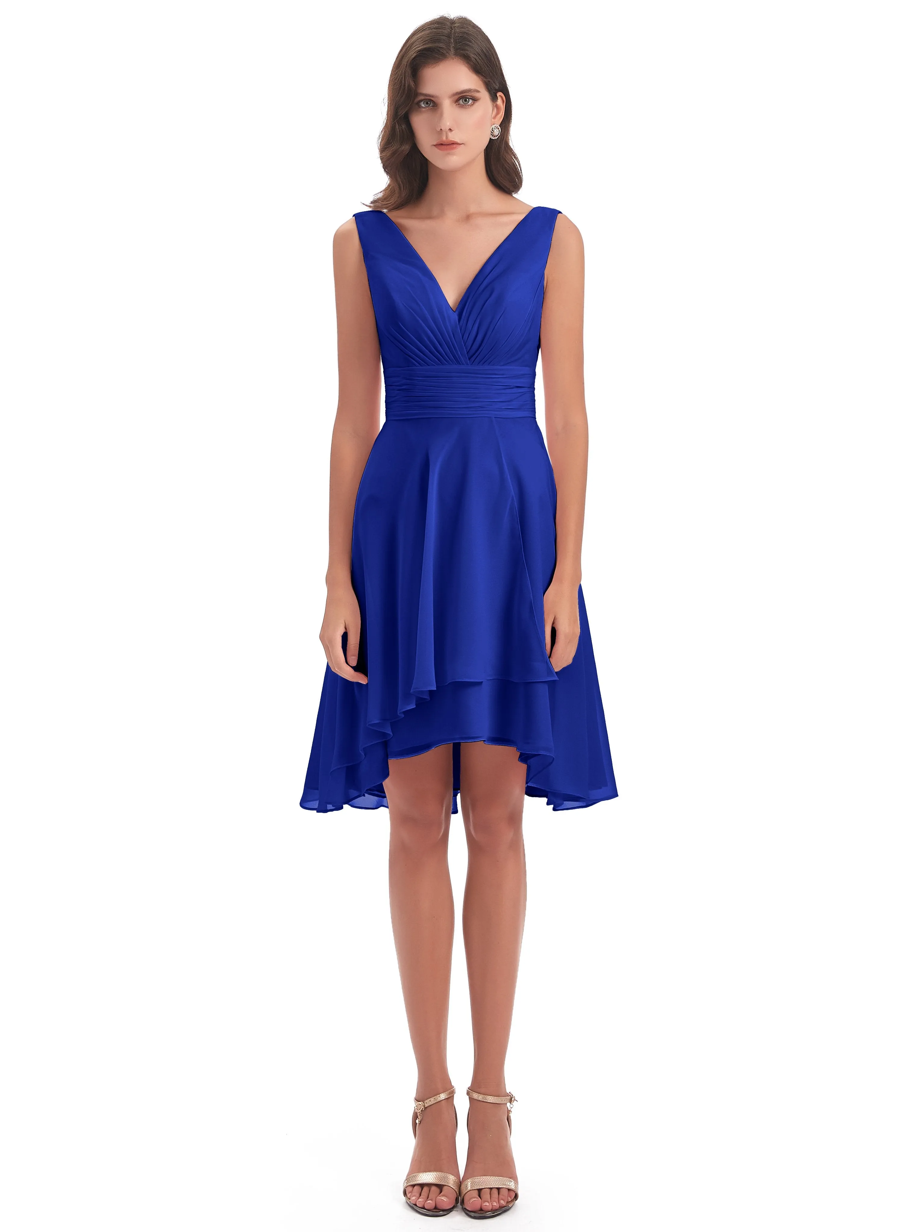 Emilia Delightful V-neck High-Low Bridesmaid Dresses