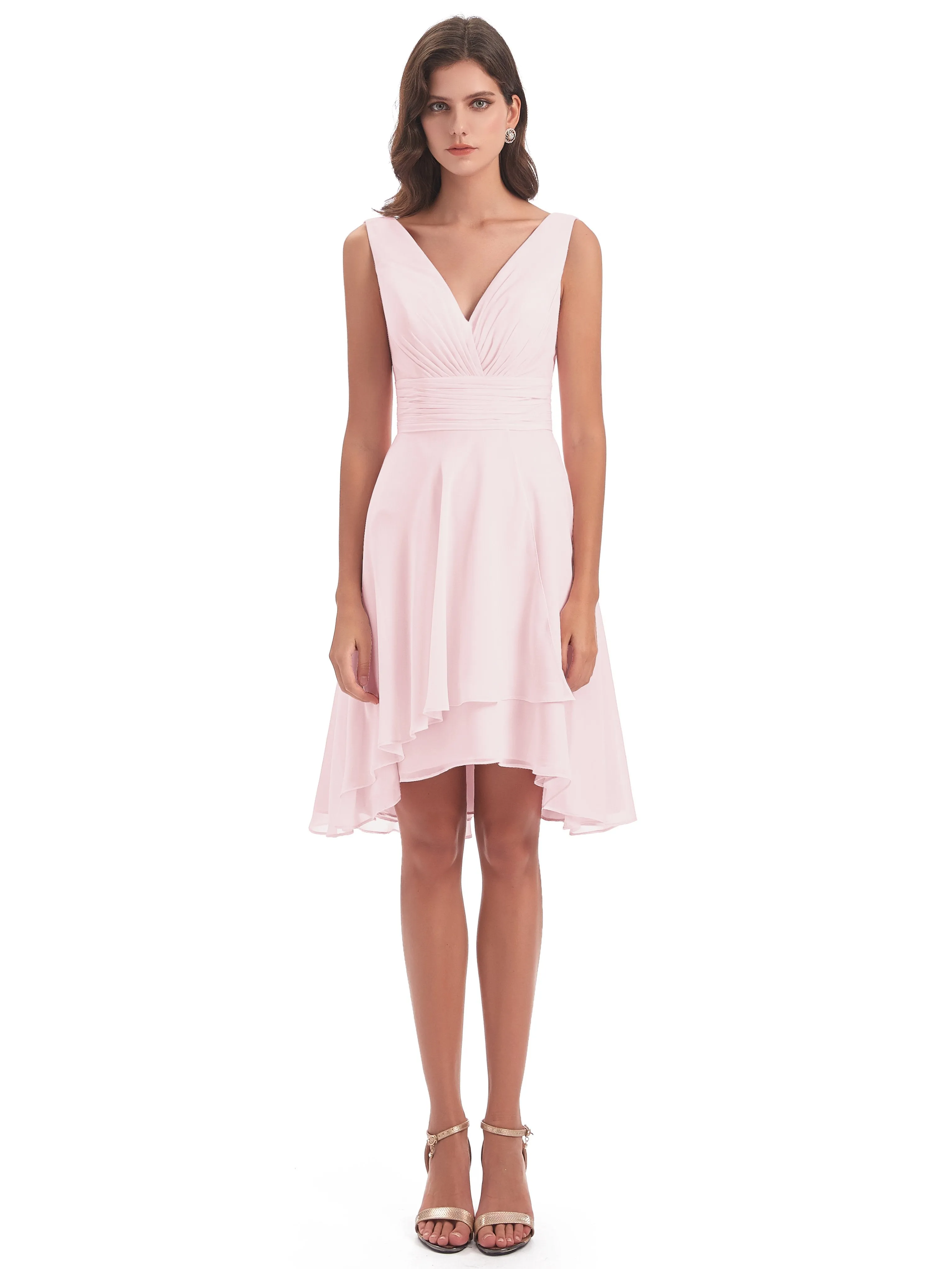 Emilia Delightful V-neck High-Low Bridesmaid Dresses