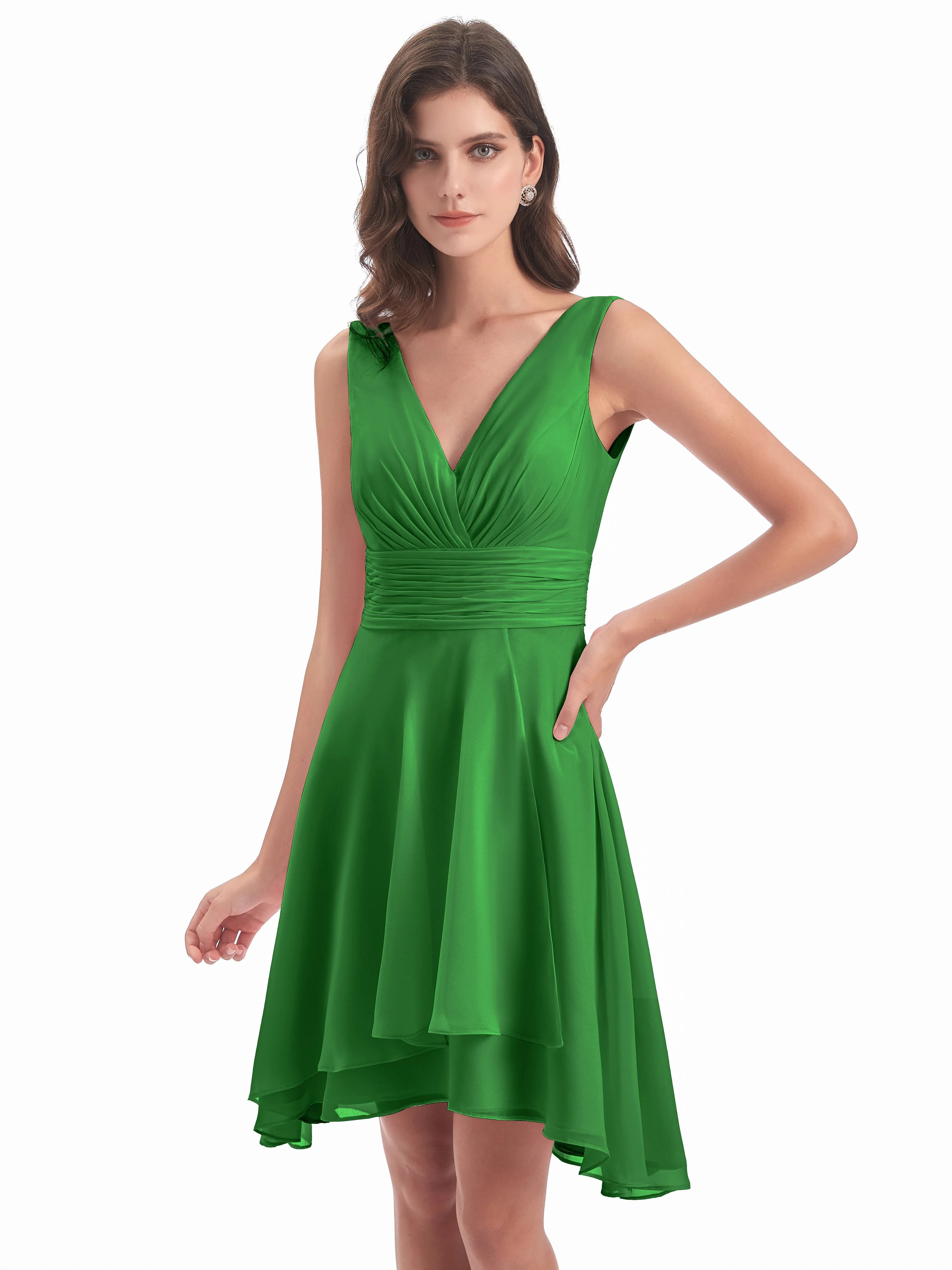 Emilia Delightful V-neck High-Low Bridesmaid Dresses
