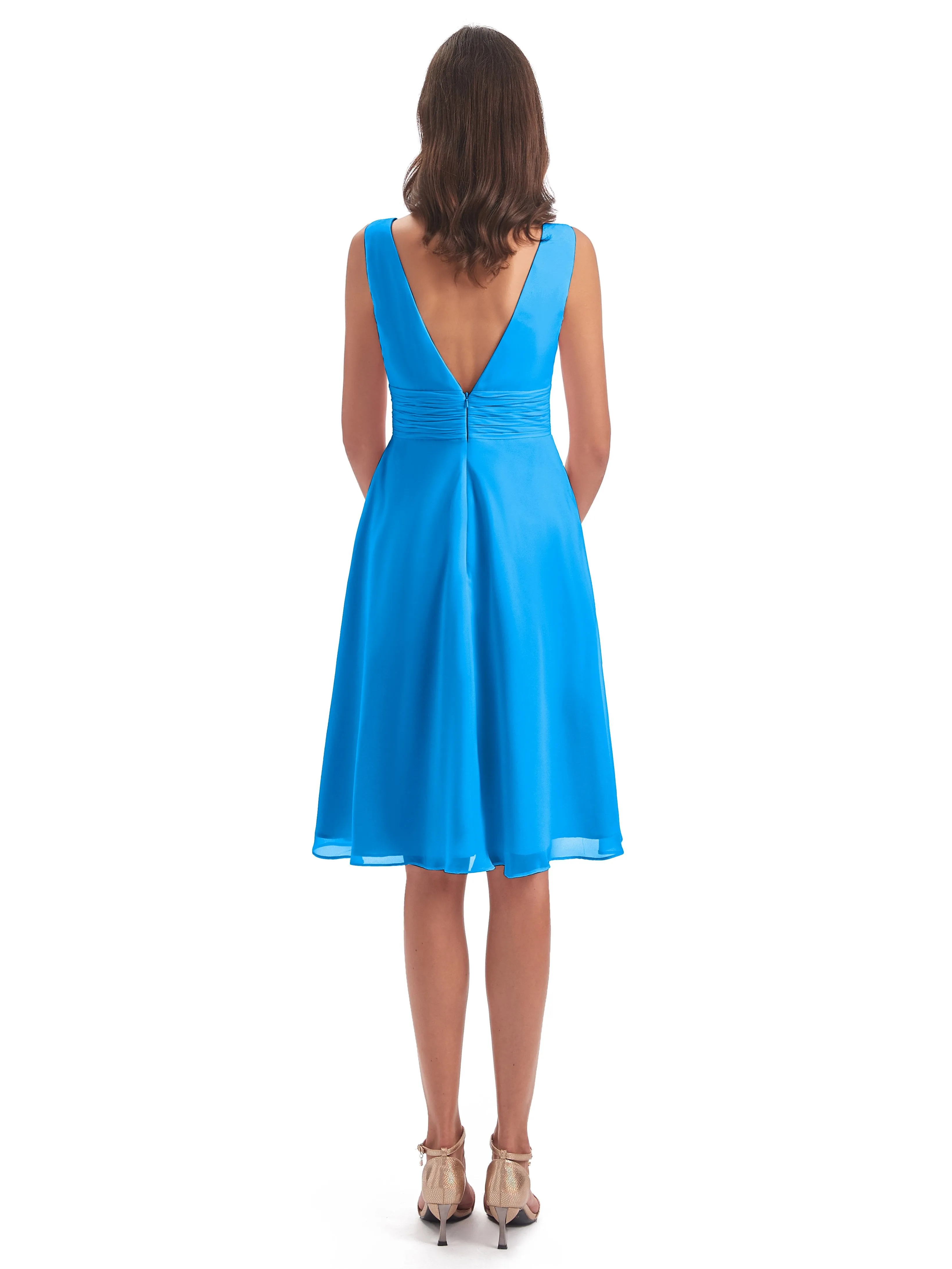Emilia Delightful V-neck High-Low Bridesmaid Dresses
