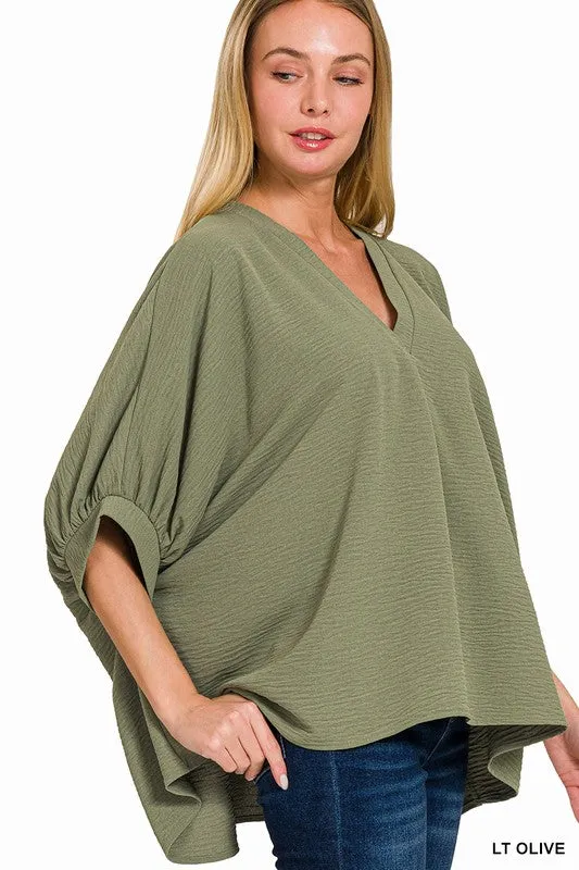 Explore More Collection - Woven Airflow V-Neck Puff Half Sleeve Top