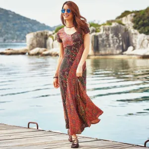 Half Sleeve Patchwork Maxi Boho Dress