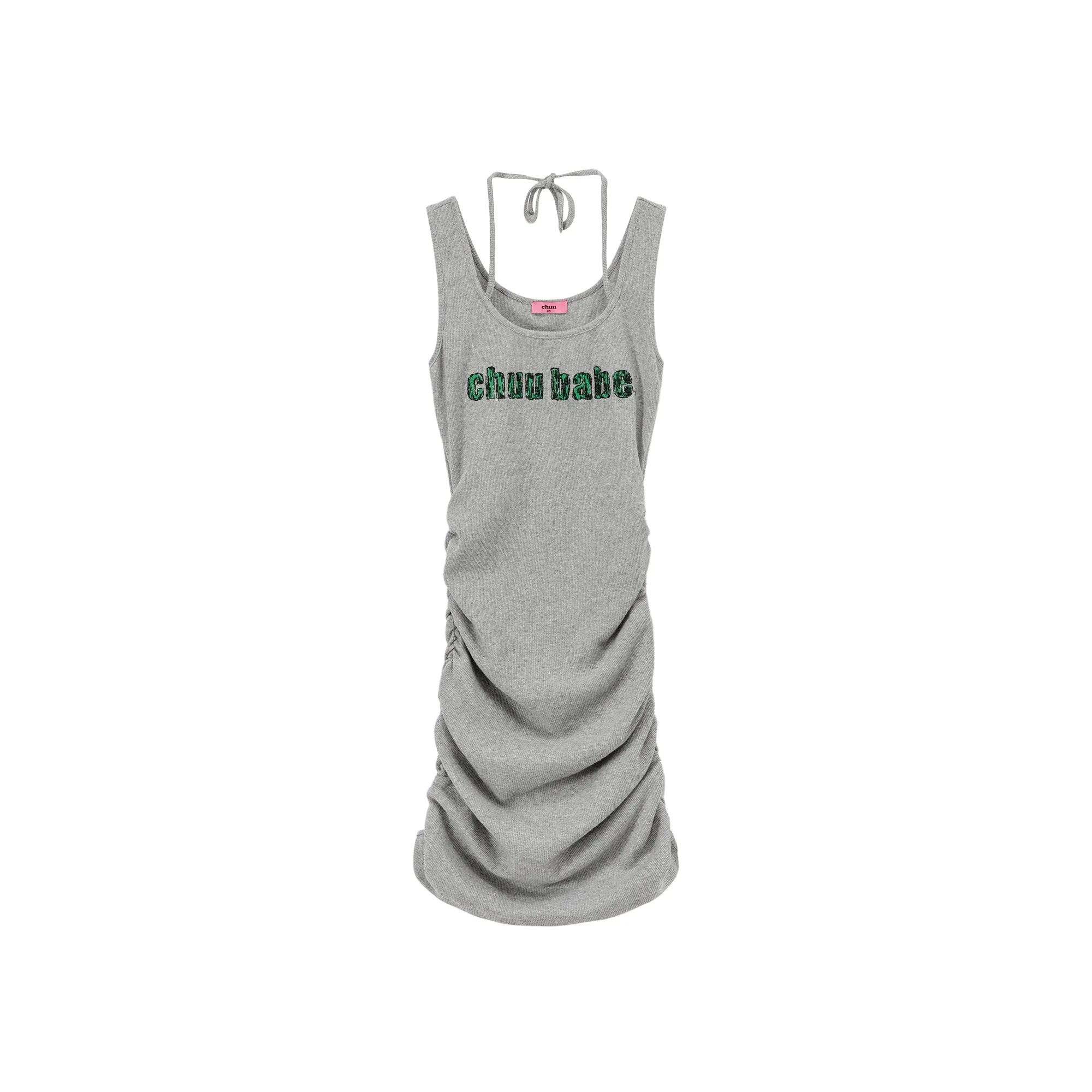 Halter Neck Shirring Sleeveless Dress