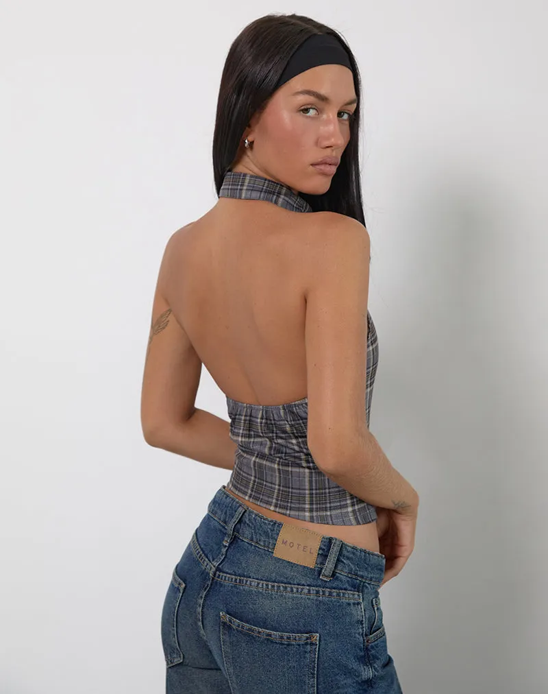 Harlo Collared Top in Check Tailoring Grey
