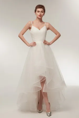 High Low Spaghetti Straps Minimalist Design Wedding Dresses
