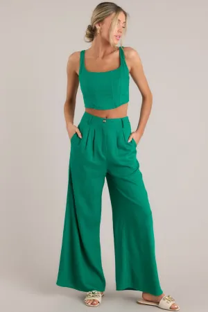 In This Moment Kelly Green Linen Blend Crop Top