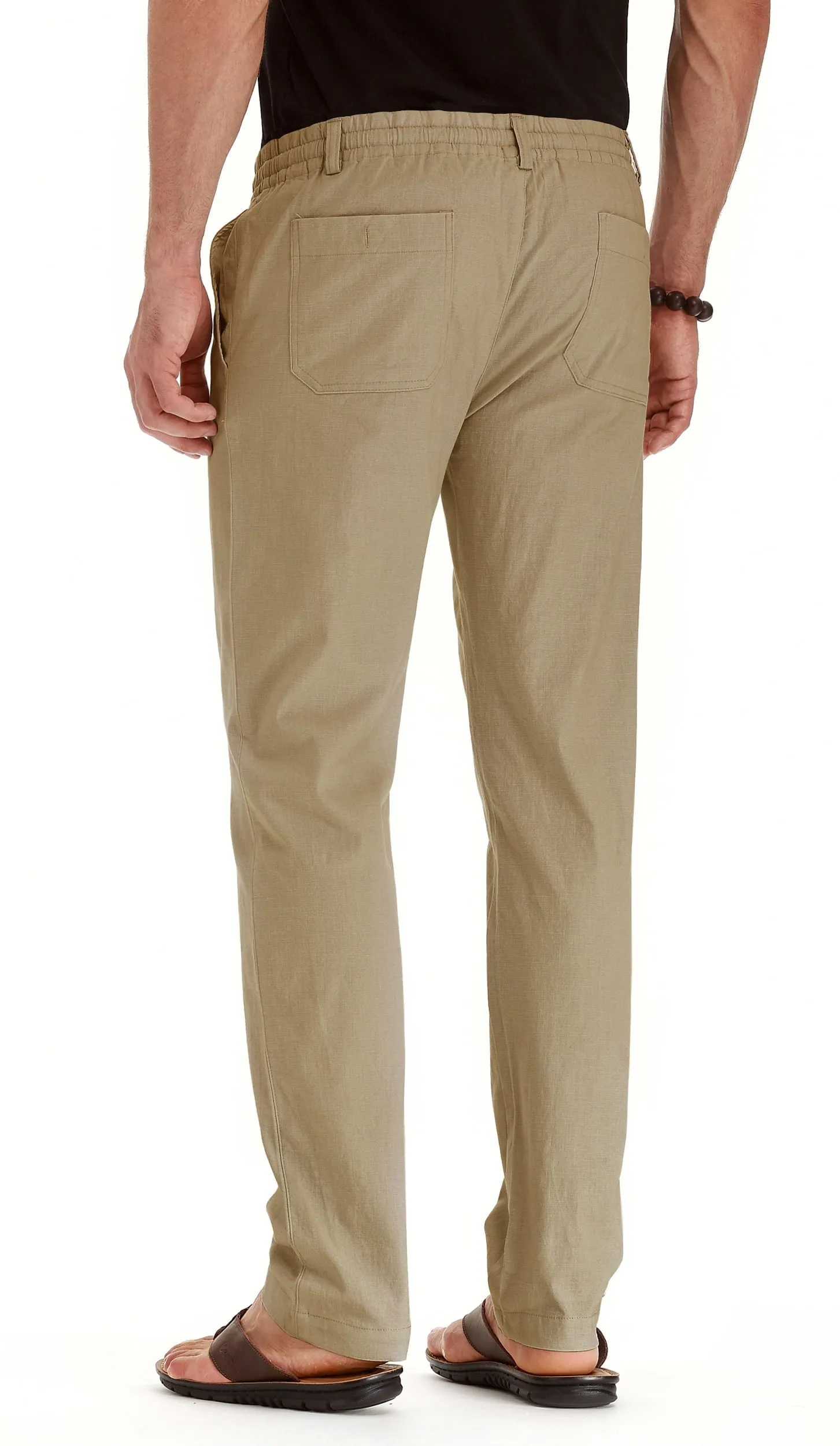 JWD Men's Drawstring Linen Pants Casual Summer Beach Loose Trousers Gray Khaki-US 34