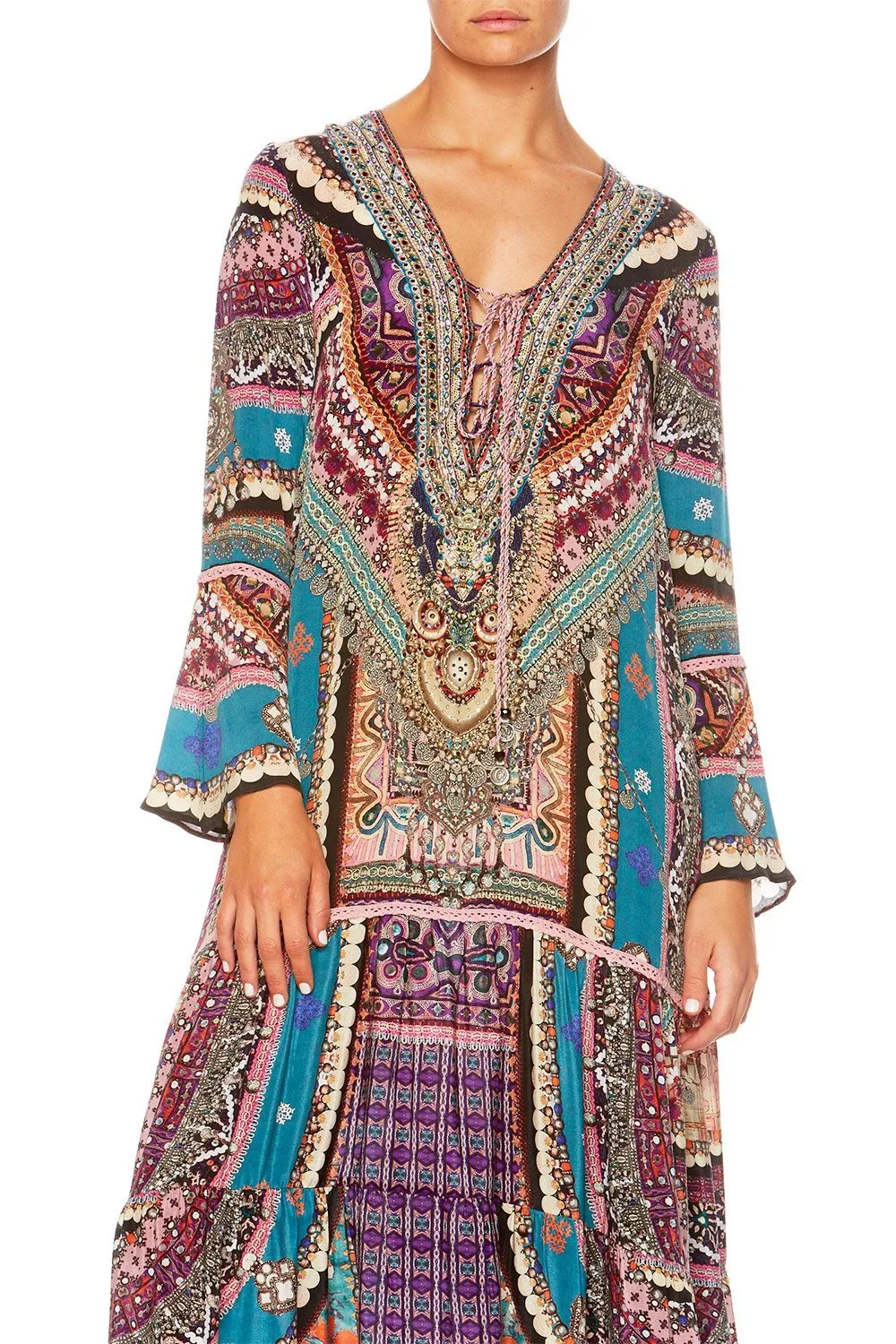 LACE UP DRESS WITH TIERED HEM TIMES WE SHARE