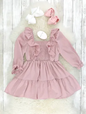 Mauve Smocked Ruffle Dress