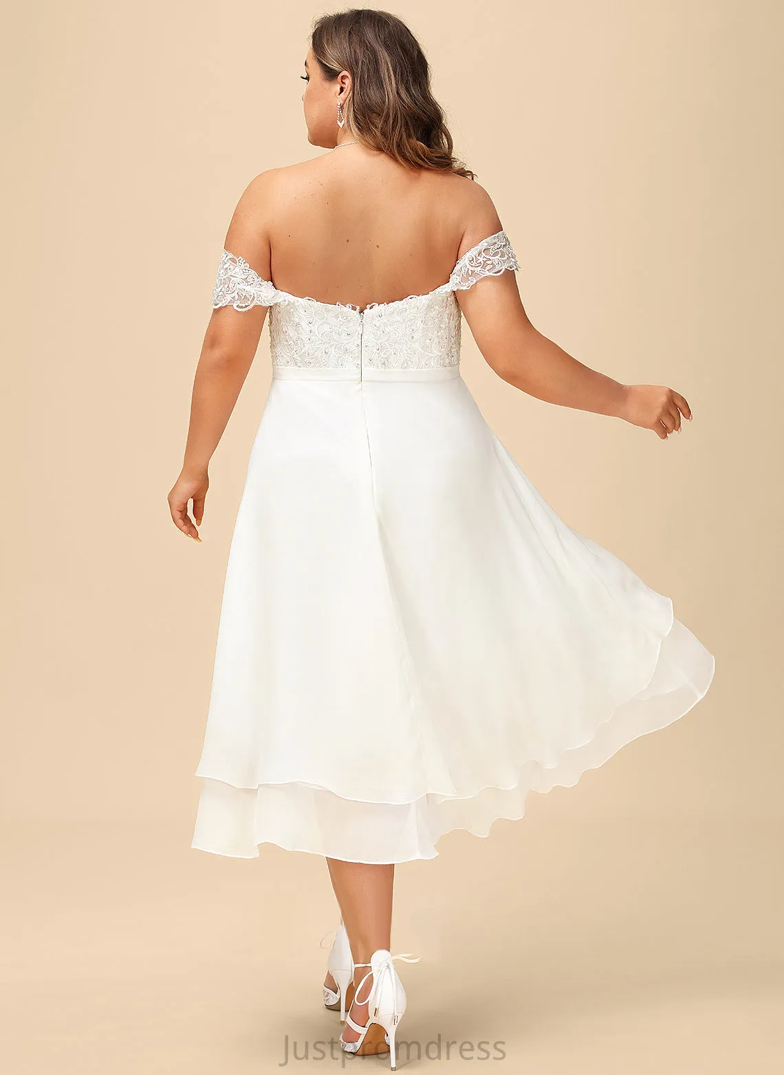 Paris With Dress Wedding Wedding Dresses A-Line Off-the-Shoulder Sequins Asymmetrical Beading Lace Chiffon