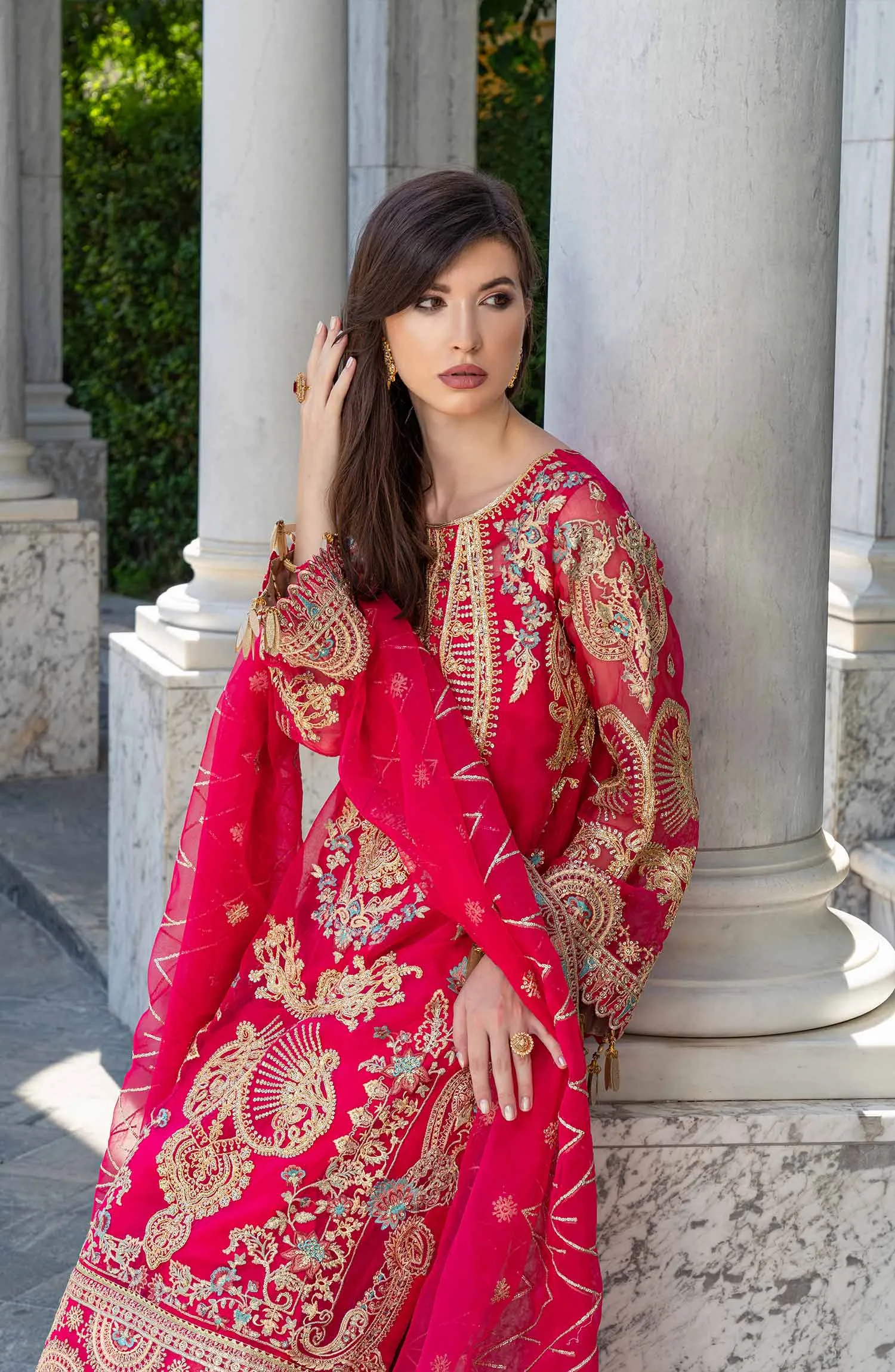 Pink Pakistani Dress in Kameez Trouser Dupatta Style